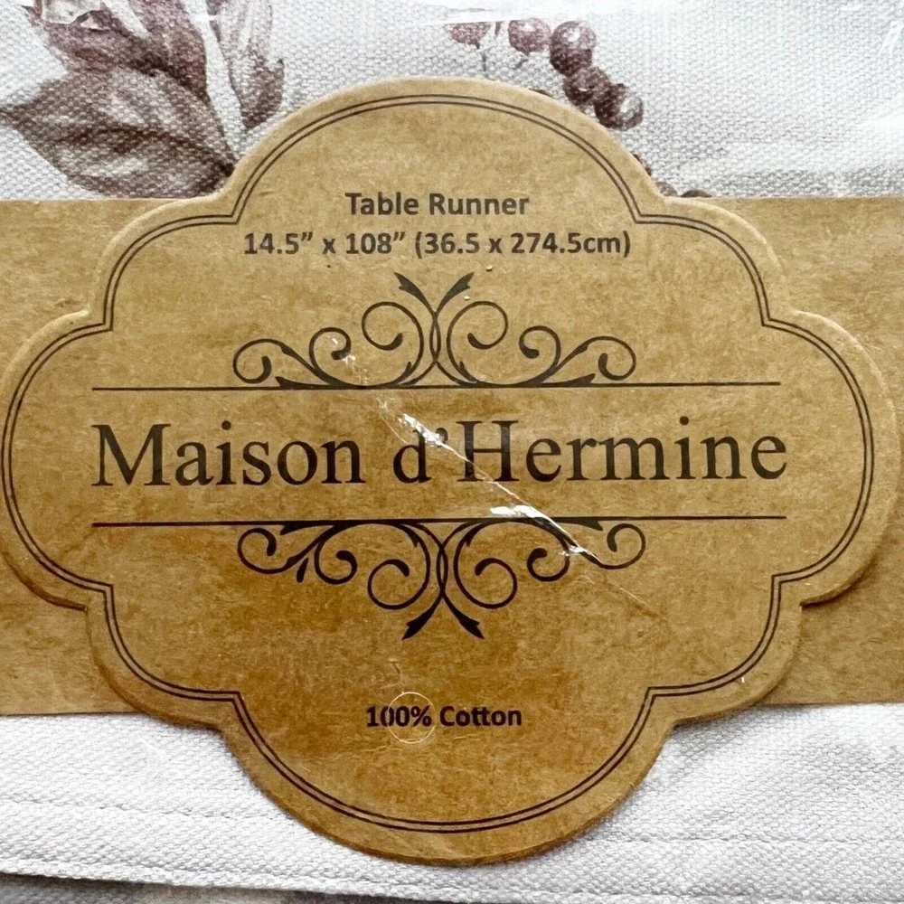 Maison d’ Hermine Equinoxe Grey Table Runner Floral Bird Autumn Forest 14.5x108